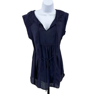 Daniel Rainn Bohemian Top WMNS S Navy Boho Anthropologie Shirt Peephole V-neck